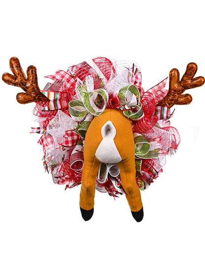 Quirky Stuck Reindeer Artificial Christmas Wreath | 18 x 15 x 7 inches