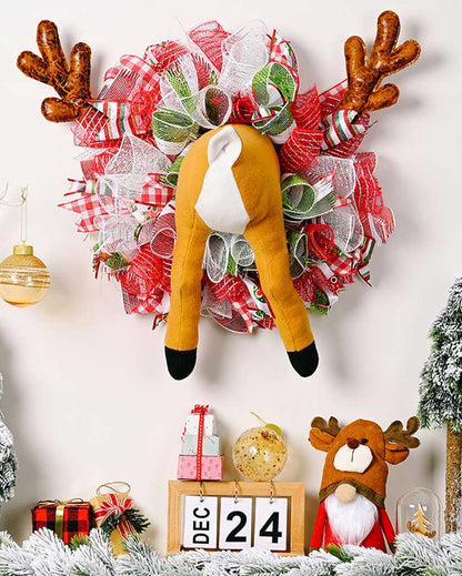 Quirky Stuck Reindeer Artificial Christmas Wreath | 18 x 15 x 7 inches