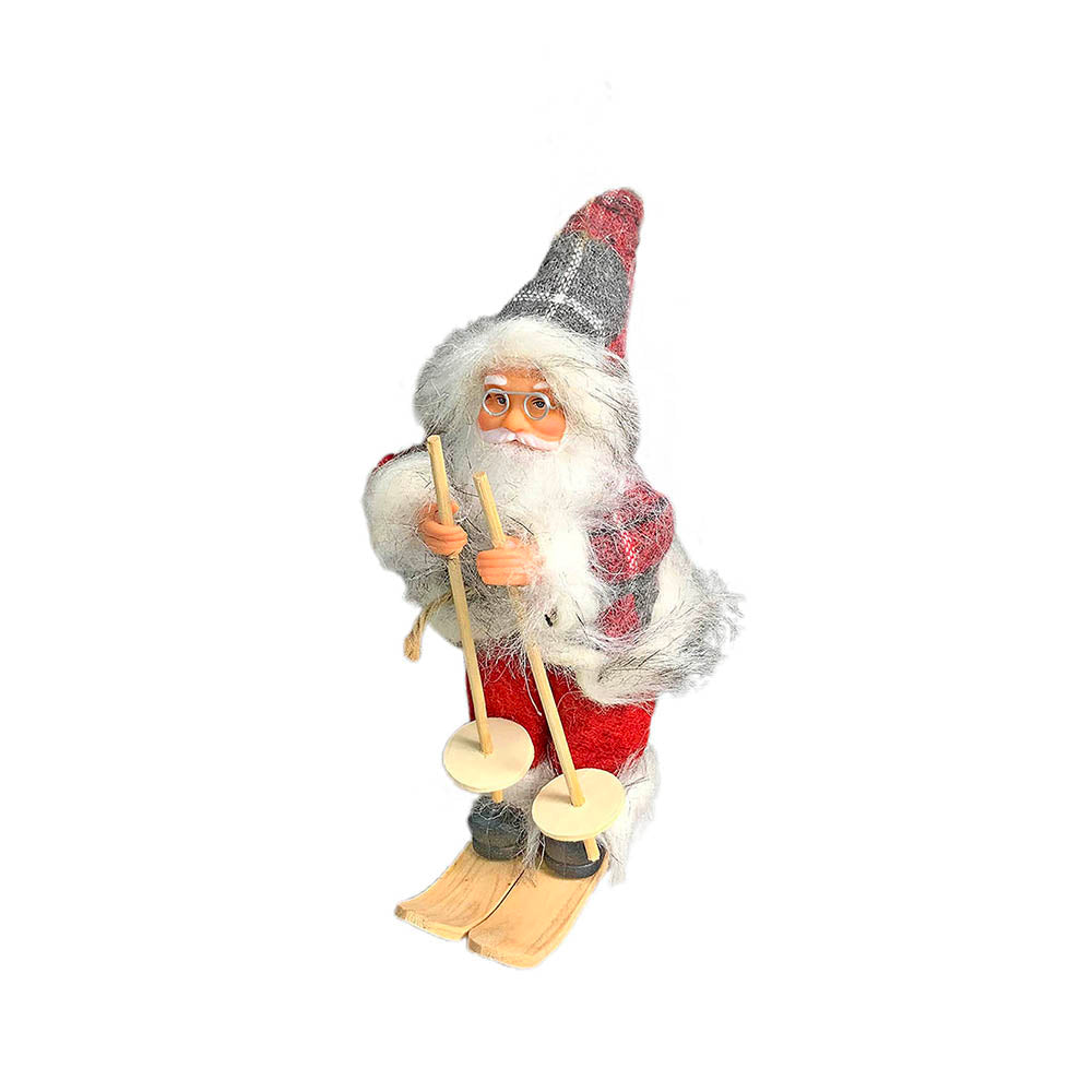 Red Checks Skiing Santa Claus Self Standing Tree Ornaments Christmas Decoration | 5 x 7 inches