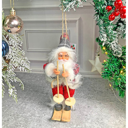 Red Checks Skiing Santa Claus Self Standing Tree Ornaments Christmas Decoration | 5 x 7 inches