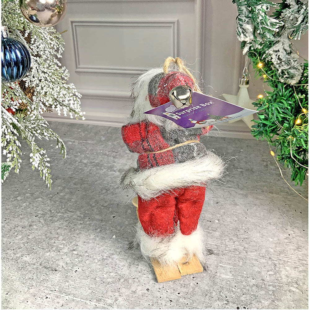 Red Checks Skiing Santa Claus Self Standing Tree Ornaments Christmas Decoration | 5 x 7 inches