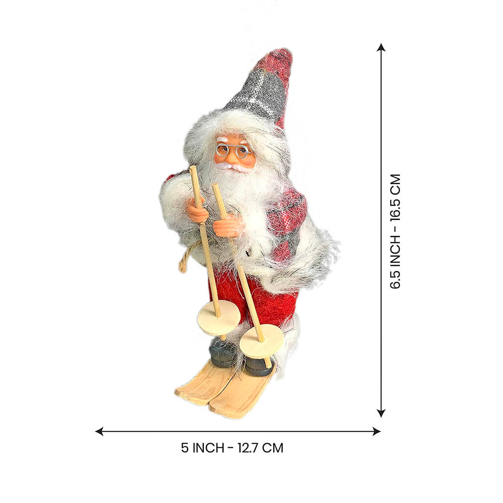 Red Checks Skiing Santa Claus Self Standing Tree Ornaments Christmas Decoration | 5 x 7 inches