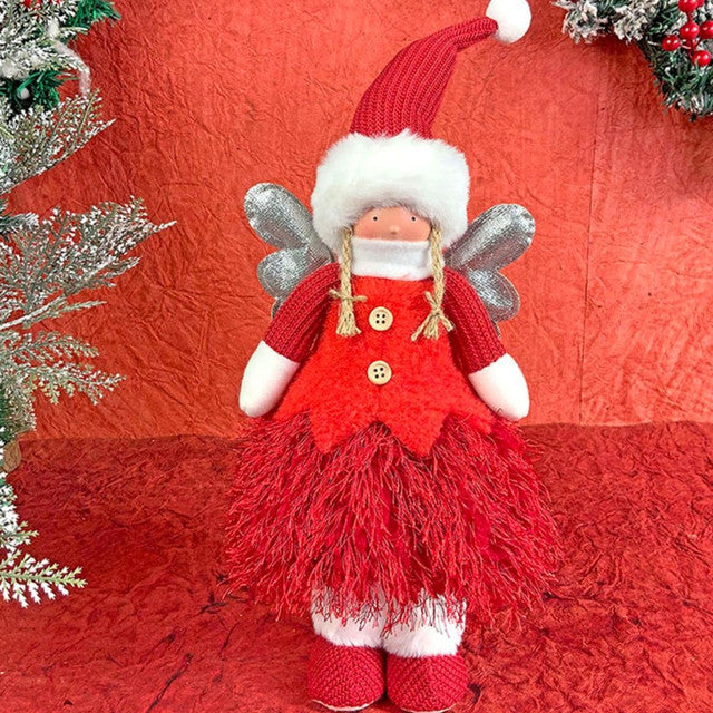 Red Skirt Angel With Glitter Silver Wings Christmas Décor | 12 x 12 x 16 inches