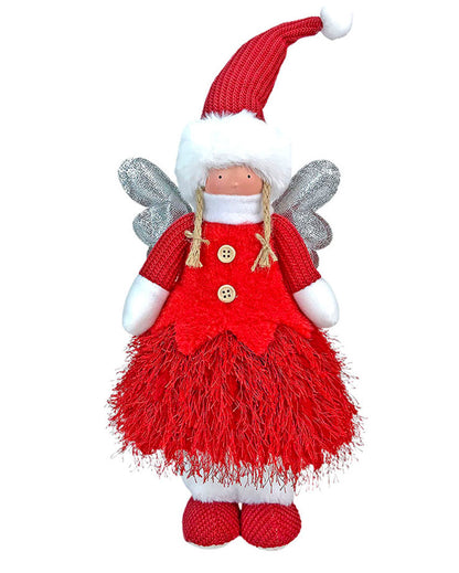 Red Skirt Angel With Glitter Silver Wings Christmas Décor | 12 x 12 x 16 inches