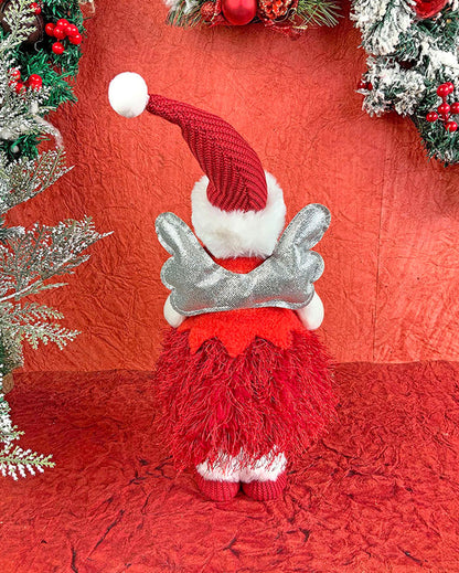 Red Skirt Angel With Glitter Silver Wings Christmas Décor | 12 x 12 x 16 inches