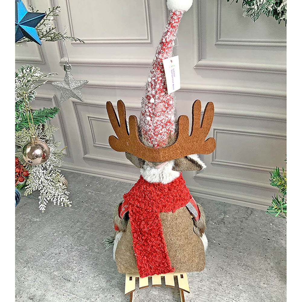 Grey & Red Deer On Snow Sledge Table Christmas Decoration | 8 x 17 inches