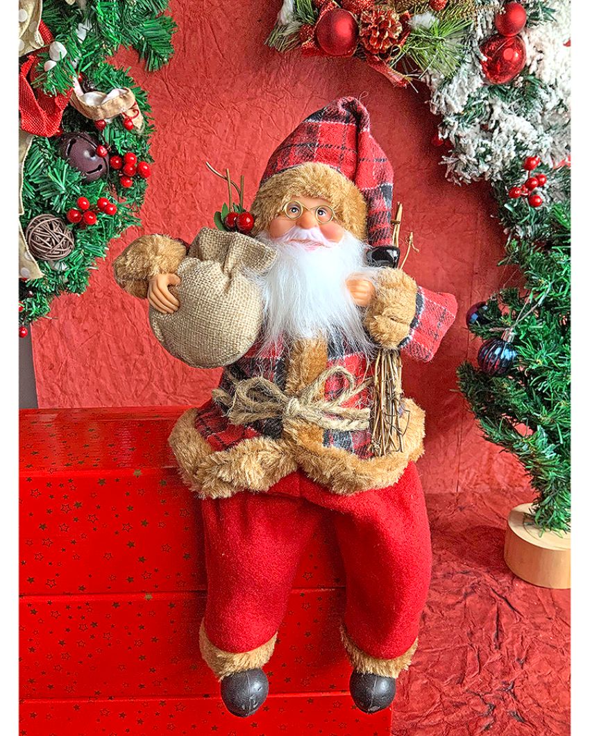 Premium Plaid Sitting Santa Christmas Decor | 5 x 13 inches