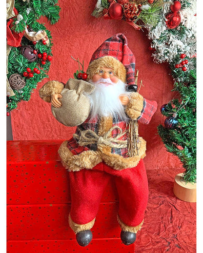 Premium Plaid Sitting Santa Christmas Decor | 5 x 13 inches