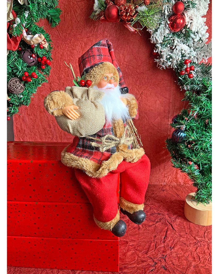 Premium Plaid Sitting Santa Christmas Decor | 5 x 13 inches