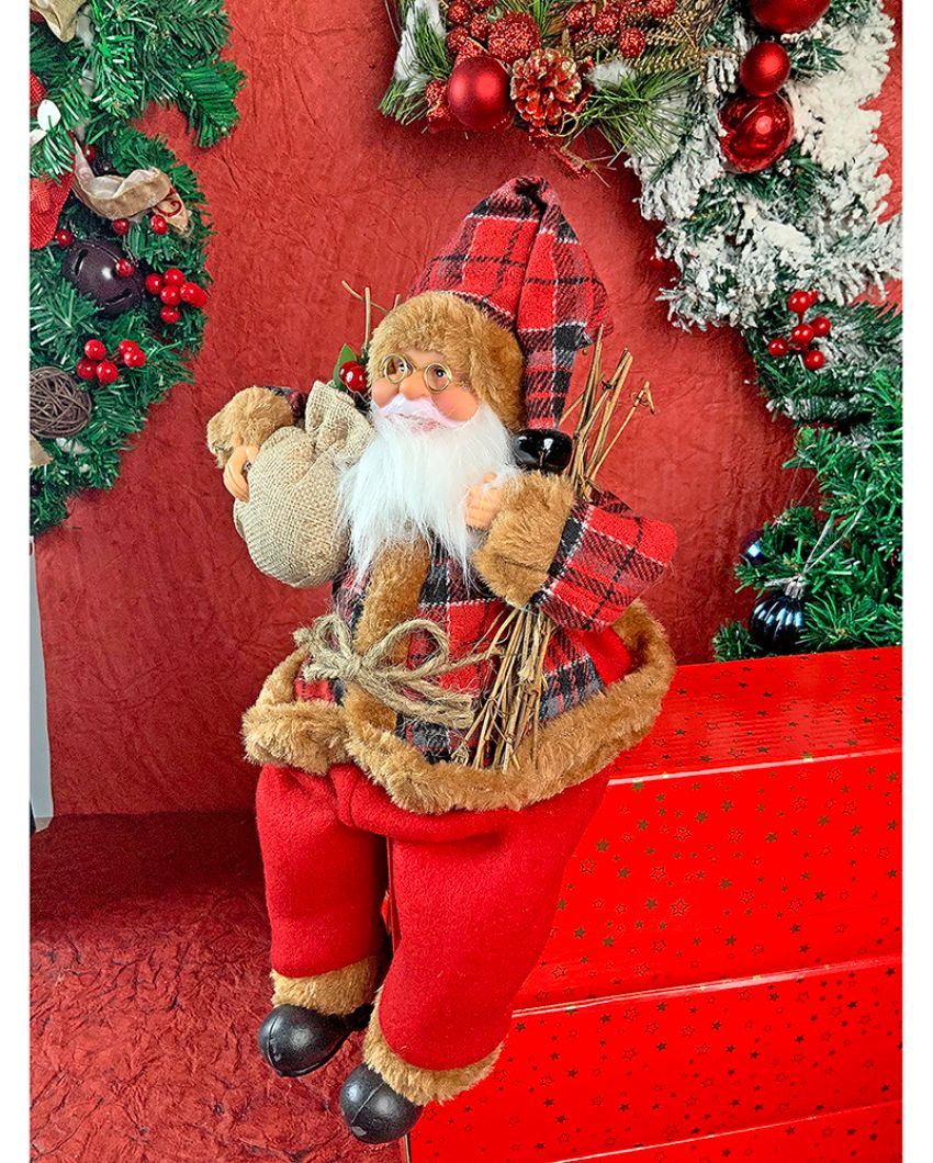 Premium Plaid Sitting Santa Christmas Decor | 5 x 13 inches