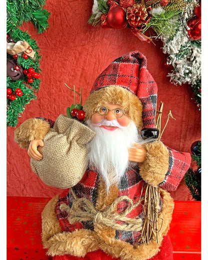 Premium Plaid Sitting Santa Christmas Decor | 5 x 13 inches