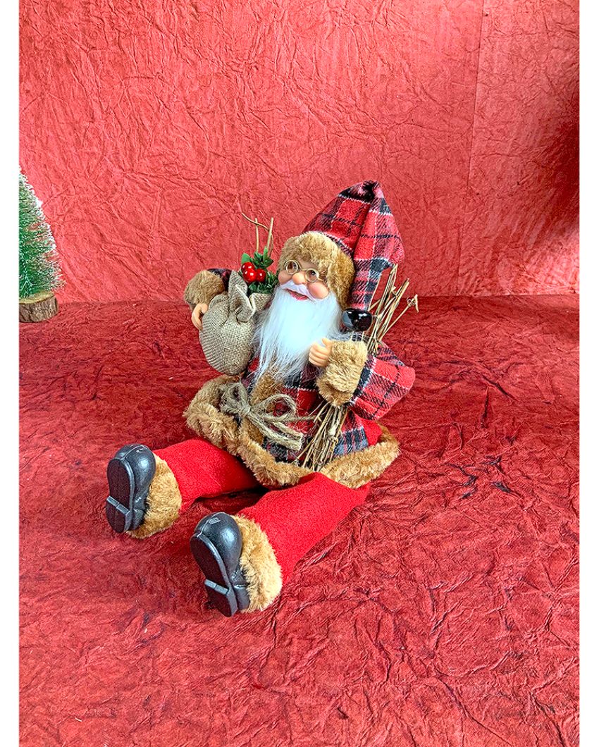 Premium Plaid Sitting Santa Christmas Decor | 5 x 13 inches