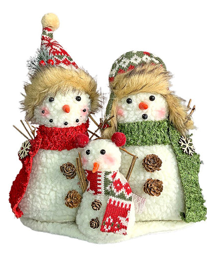 Snowman Trio Family Woolen Christmas Decor | 11 x 5 x 10 inches