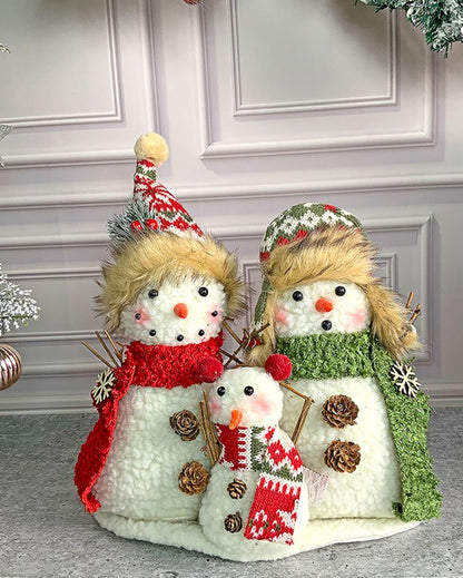 Snowman Trio Family Woolen Christmas Decor | 11 x 5 x 10 inches