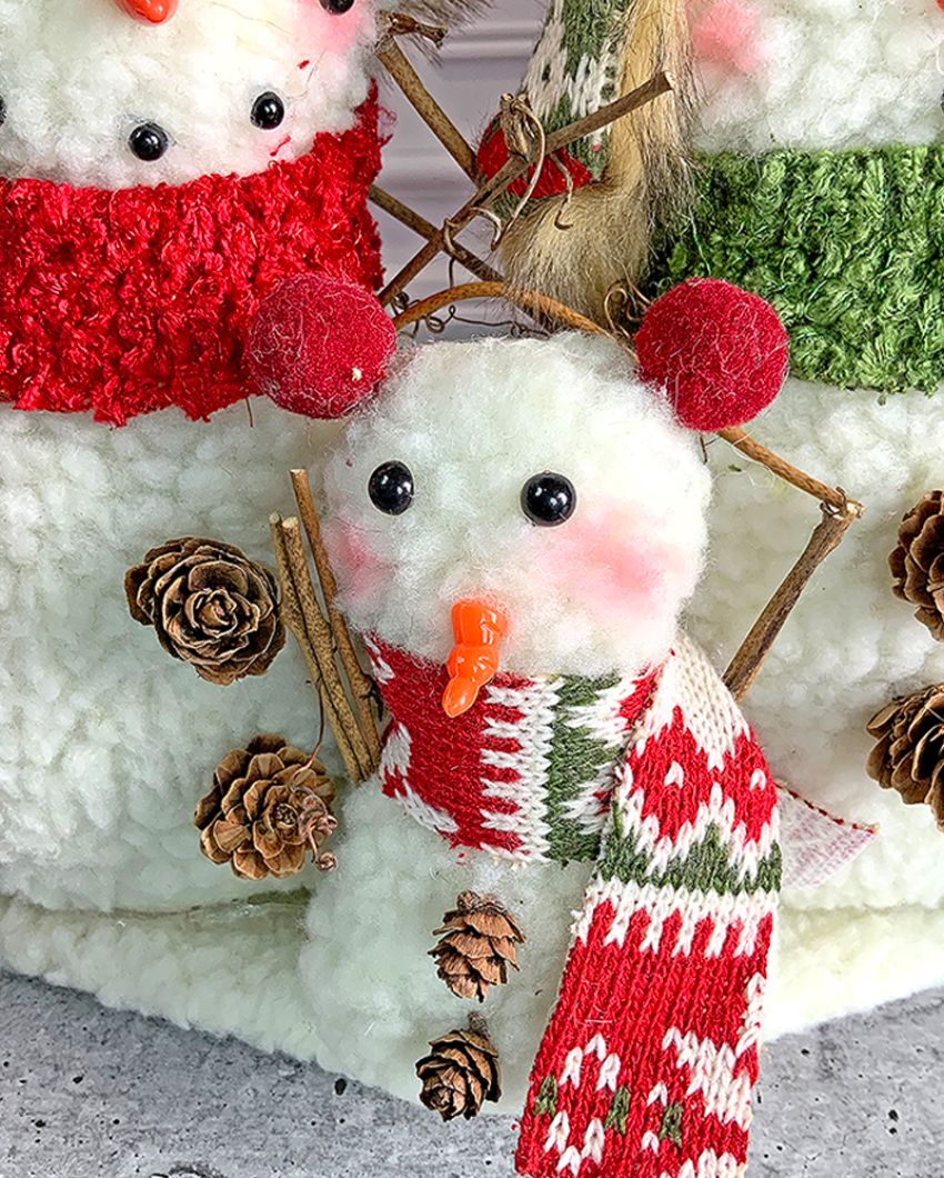 Snowman Trio Family Woolen Christmas Decor | 11 x 5 x 10 inches