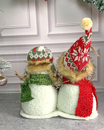 Snowman Trio Family Woolen Christmas Decor | 11 x 5 x 10 inches