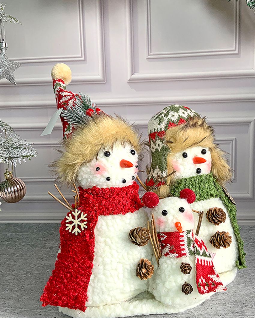 Snowman Trio Family Woolen Christmas Decor | 11 x 5 x 10 inches