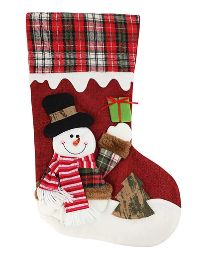 Joyful Red Snowfall Jute & Checks Snowman Table Decorative | 22 x 10 x 5 inches