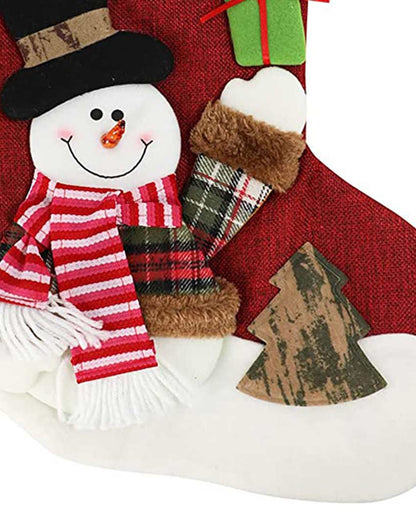 Joyful Red Snowfall Jute & Checks Snowman Table Decorative | 22 x 10 x 5 inches