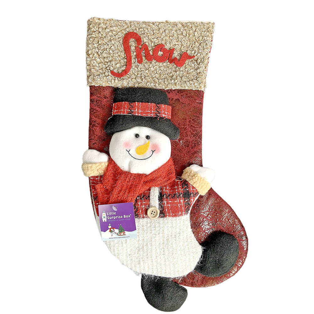 Snow Lettering Snowman Stockings Christmas Decoration | 10 x 17 inches