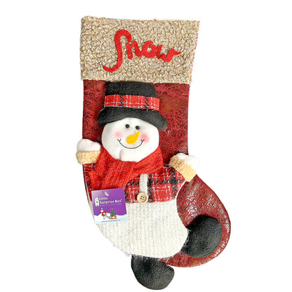 Snow Lettering Snowman Stockings Christmas Decoration | 10 x 17 inches