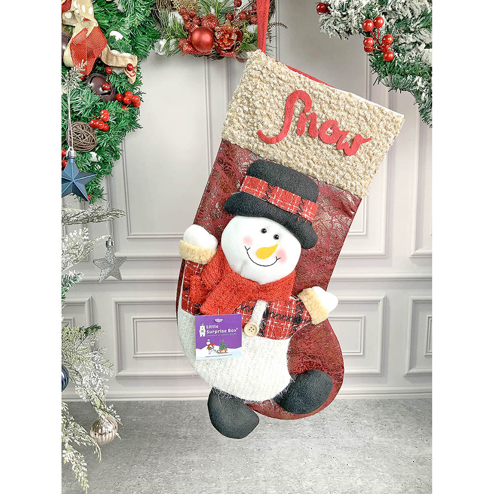 Snow Lettering Snowman Stockings Christmas Decoration | 10 x 17 inches