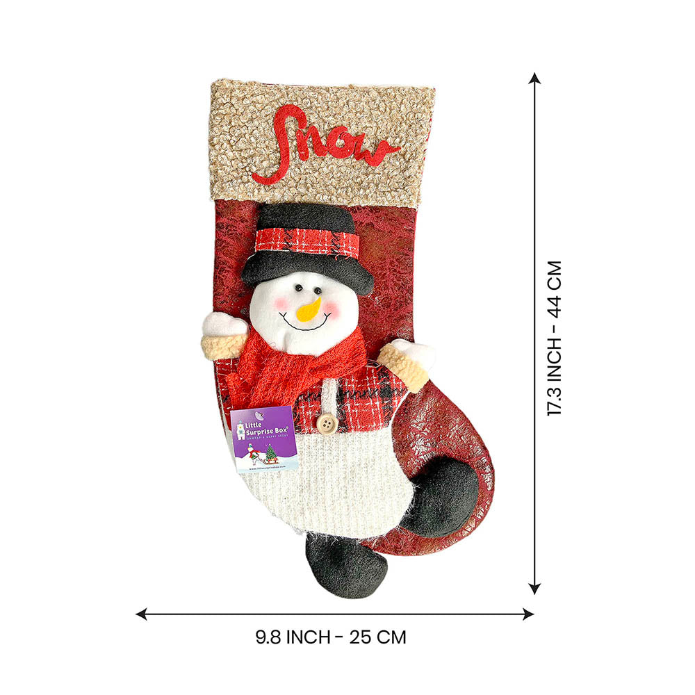 Snow Lettering Snowman Stockings Christmas Decoration | 10 x 17 inches