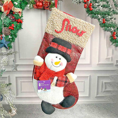 Snow Lettering Snowman Stockings Christmas Decoration | 10 x 17 inches