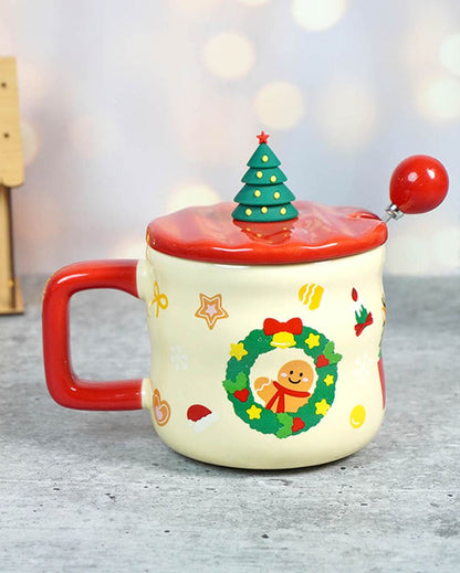 Snowman & Tree Ceramic Christmas Mug | 4 x 5 x 5 inches