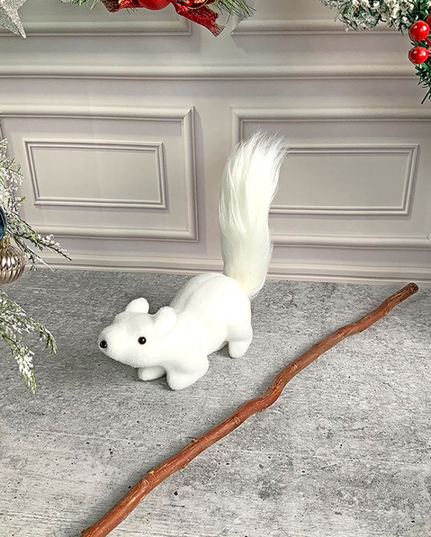 Winter Squirrel With Twig Stem Woolen Christmas Decor | 20 x 5 x 12 inches