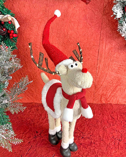 Standing Rudolf With Led Light Horns Plush Christmas Décor | 12 x 12 x 26 inches