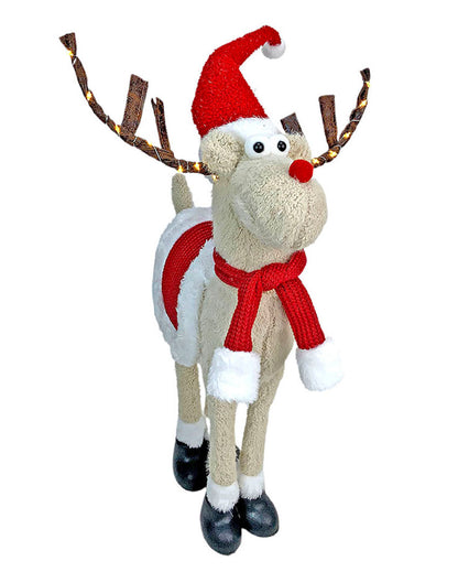 Standing Rudolf With Led Light Horns Plush Christmas Décor | 12 x 12 x 26 inches