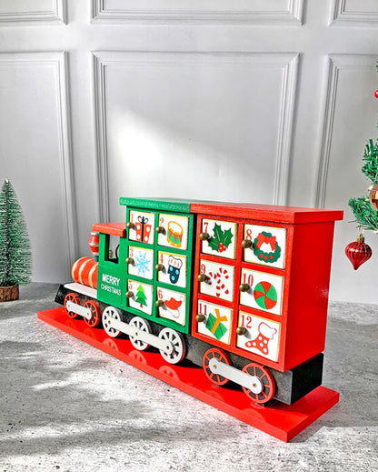 Wooden Train Shape Advent Calendar For Christmas | 17 x 9 x 5 inches