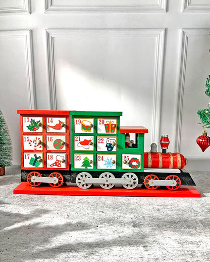 Wooden Train Shape Advent Calendar For Christmas | 17 x 9 x 5 inches