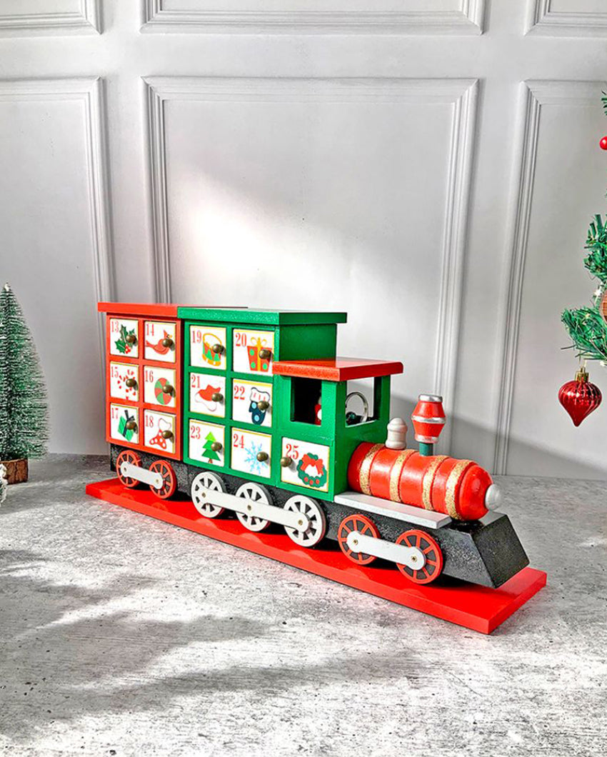 Wooden Train Shape Advent Calendar For Christmas | 17 x 9 x 5 inches