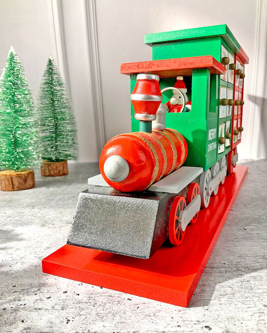 Wooden Train Shape Advent Calendar For Christmas | 17 x 9 x 5 inches