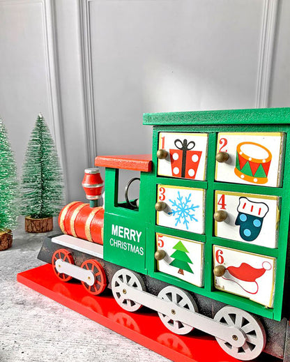 Wooden Train Shape Advent Calendar For Christmas | 17 x 9 x 5 inches