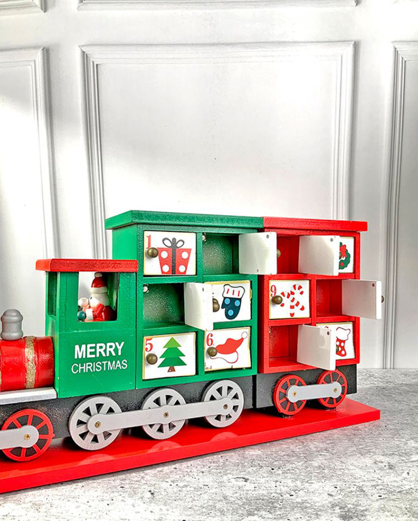 Wooden Train Shape Advent Calendar For Christmas | 17 x 9 x 5 inches