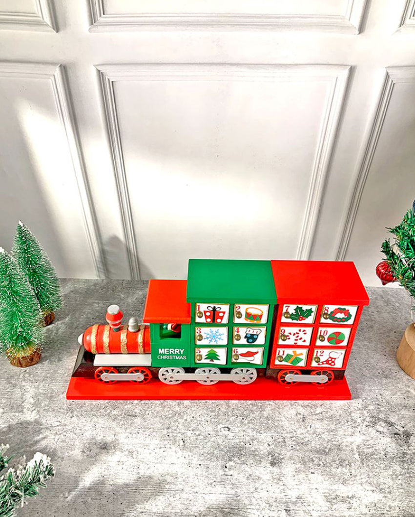 Wooden Train Shape Advent Calendar For Christmas | 17 x 9 x 5 inches