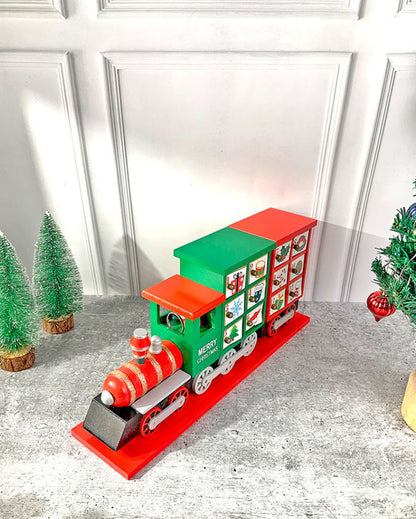 Wooden Train Shape Advent Calendar For Christmas | 17 x 9 x 5 inches