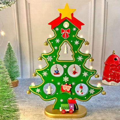 Green Diy Wooden Christmas Tree With Led Light Christmas Table Décor | 12 x 9 inches