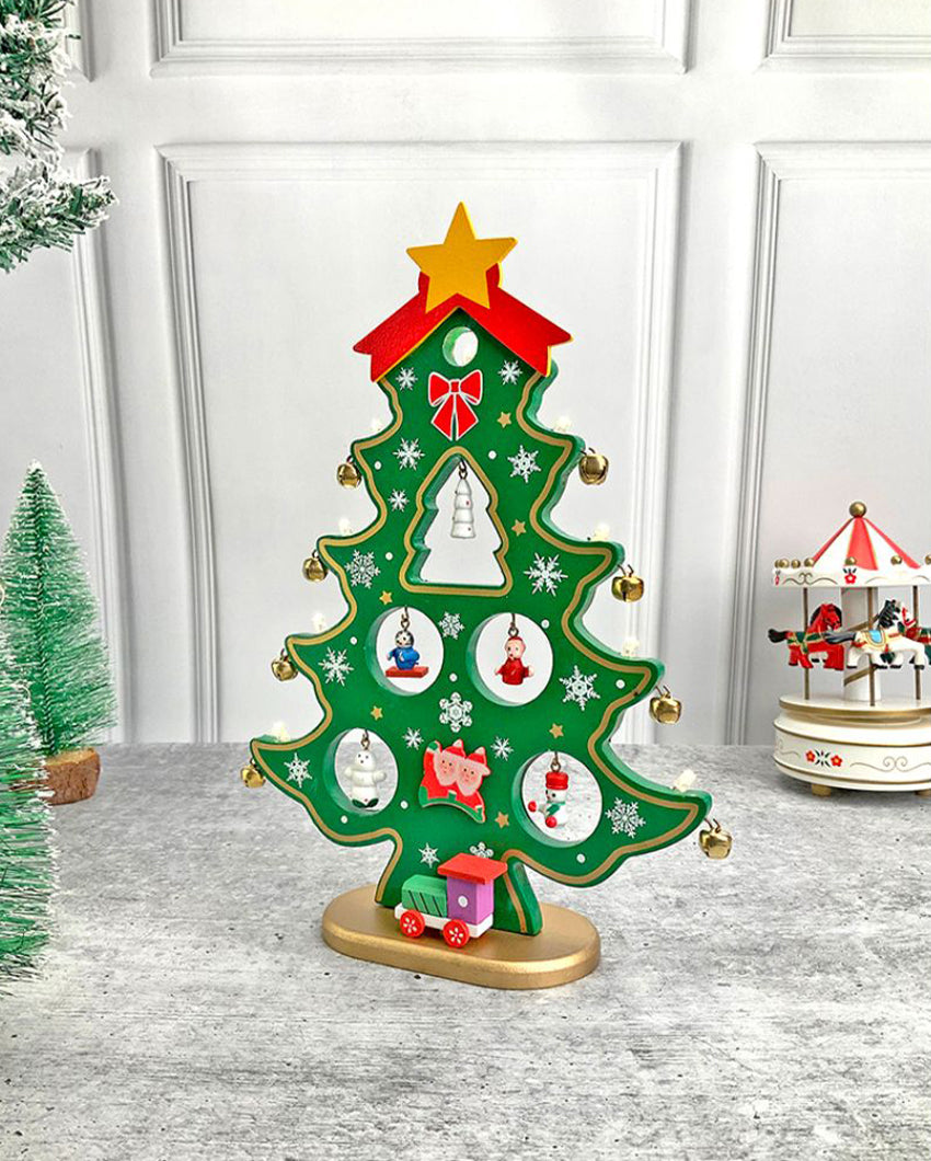 Green Diy Wooden Christmas Tree With Led Light Christmas Table Décor | 12 x 9 inches