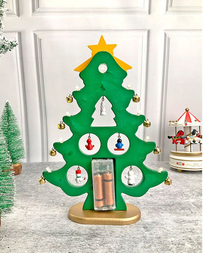 Green Diy Wooden Christmas Tree With Led Light Christmas Table Décor | 12 x 9 inches