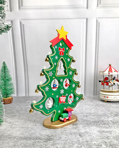 Green Diy Wooden Christmas Tree With Led Light Christmas Table Décor | 12 x 9 inches