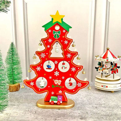 Red Diy Wooden Christmas Tree With Led Light Christmas Table Decor | 12 x 9 inches