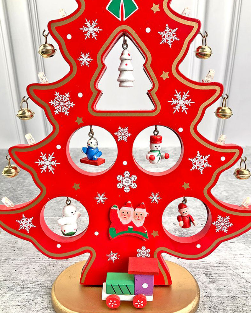 Red Diy Wooden Christmas Tree With Led Light Christmas Table Decor | 12 x 9 inches