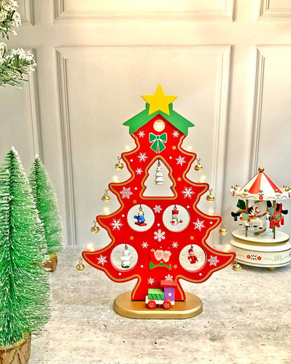 Red Diy Wooden Christmas Tree With Led Light Christmas Table Decor | 12 x 9 inches