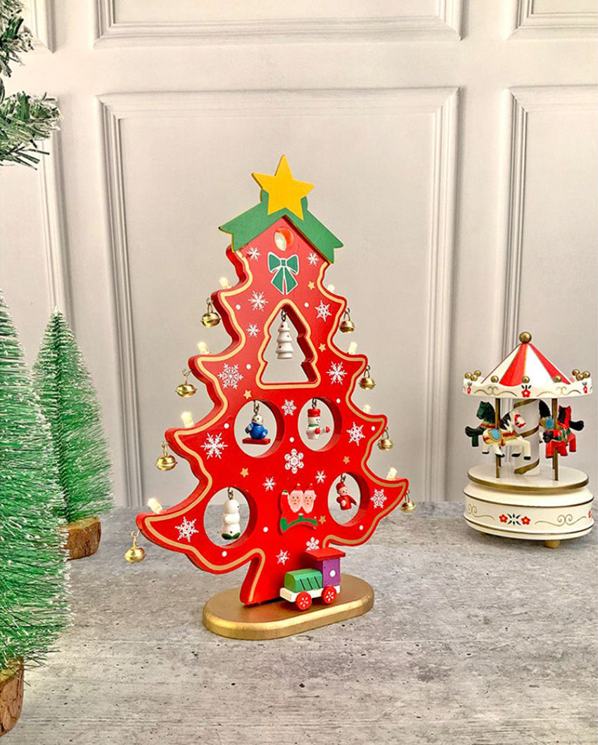 Red Diy Wooden Christmas Tree With Led Light Christmas Table Decor | 12 x 9 inches