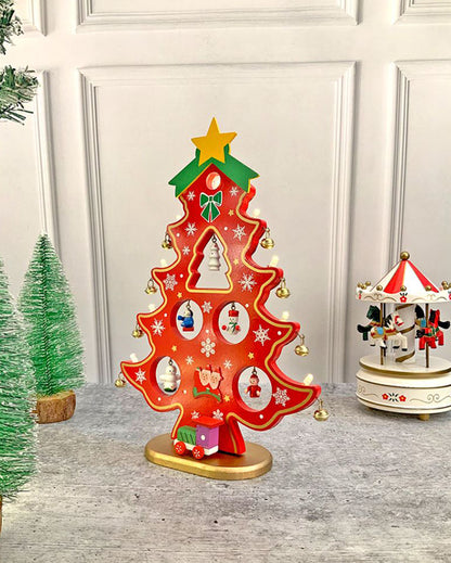 Red Diy Wooden Christmas Tree With Led Light Christmas Table Decor | 12 x 9 inches