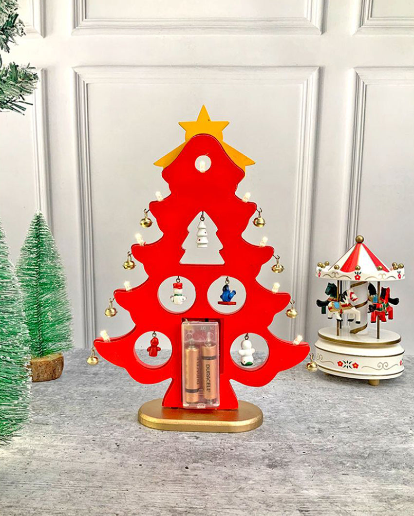 Red Diy Wooden Christmas Tree With Led Light Christmas Table Decor | 12 x 9 inches